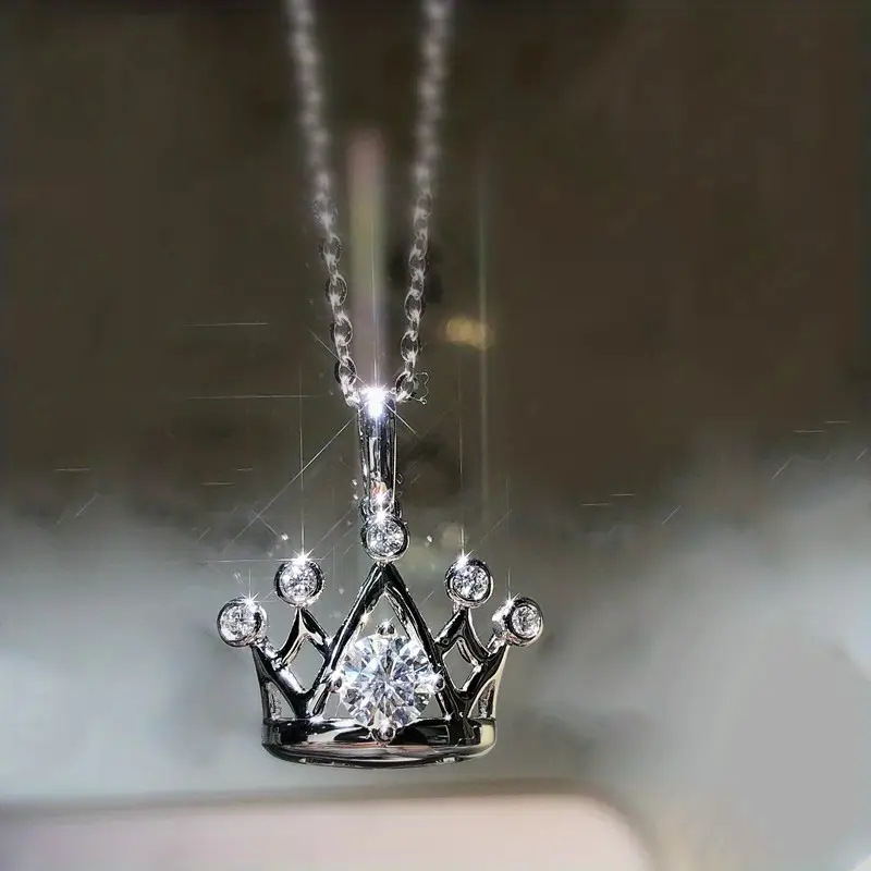 Karūnos pakabukas su grandine, varis ir cirkonijai, elektroplatavimo danga, įprasta grandinėlė, varinis pakabukas