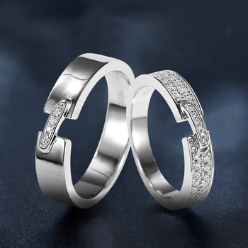 S925 ezüst Moissanit páros gyűrű, geometriai dizájn, rhodium bevonat