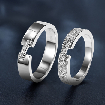 S925 ezüst Moissanit páros gyűrű, geometriai dizájn, rhodium bevonat