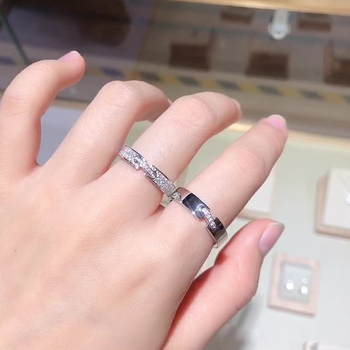 S925 ezüst Moissanit páros gyűrű, geometriai dizájn, rhodium bevonat