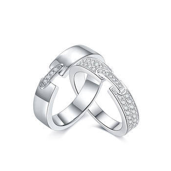 S925 ezüst Moissanit páros gyűrű, geometriai dizájn, rhodium bevonat