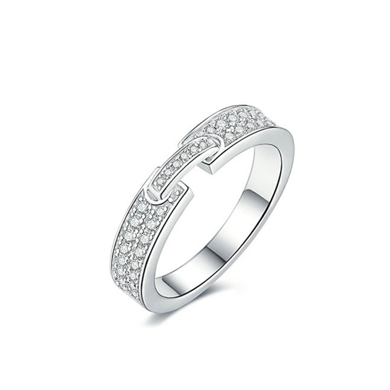 S925 ezüst Moissanit páros gyűrű, geometriai dizájn, rhodium bevonat