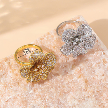 XFQ réz virág gyűrű, francia stílus, háromdimenziós virág dizájn, elektroplattázás, 2024 ősz