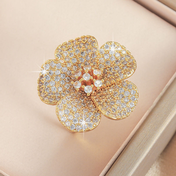 XFQ réz virág gyűrű, francia stílus, háromdimenziós virág dizájn, elektroplattázás, 2024 ősz