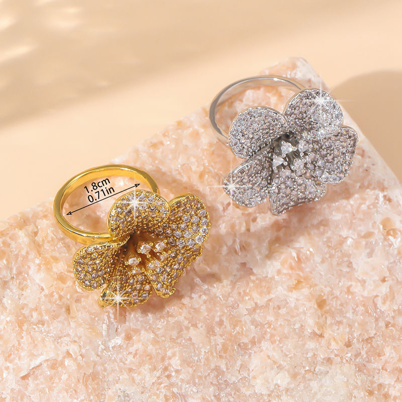 XFQ réz virág gyűrű, francia stílus, háromdimenziós virág dizájn, elektroplattázás, 2024 ősz