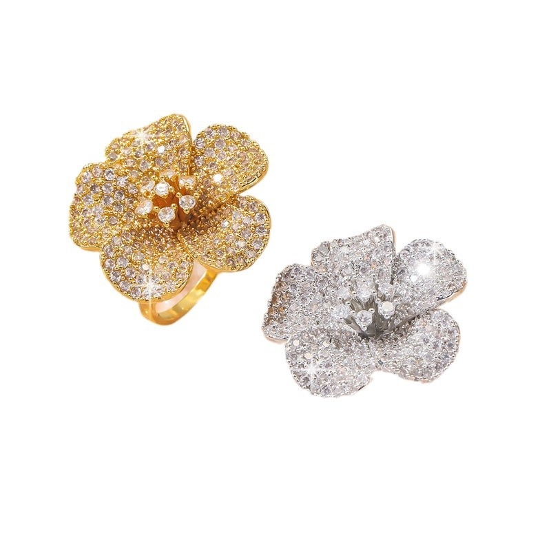 XFQ réz virág gyűrű, francia stílus, háromdimenziós virág dizájn, elektroplattázás, 2024 ősz