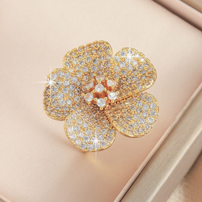 XFQ réz virág gyűrű, francia stílus, háromdimenziós virág dizájn, elektroplattázás, 2024 ősz