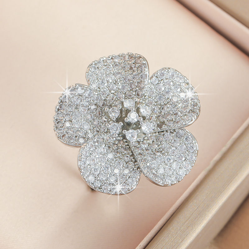 XFQ réz virág gyűrű, francia stílus, háromdimenziós virág dizájn, elektroplattázás, 2024 ősz