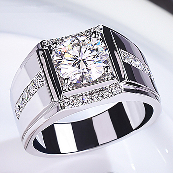 Muški geometrijski prsten s Moissanite imitacijom i dijamantnom obradom, materijal: 30% srebro bijeli bakar