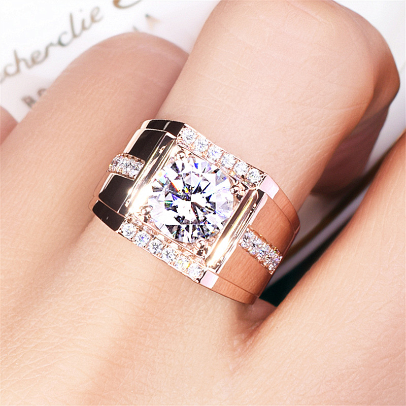 Muški geometrijski prsten s Moissanite imitacijom i dijamantnom obradom, materijal: 30% srebro bijeli bakar
