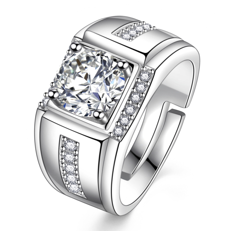 Muški geometrijski prsten s Moissanite imitacijom i dijamantnom obradom, materijal: 30% srebro bijeli bakar