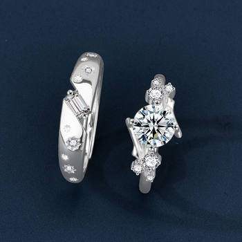 Nastaviteľný prsteň z Moissanitu zo striebra S925 – geometrický štýl, ľahký luxus, osadenie diamantom