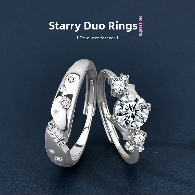 Nastaviteľný prsteň z Moissanitu zo striebra S925 – geometrický štýl, ľahký luxus, osadenie diamantom