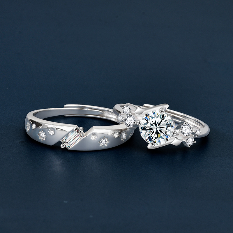 Nastaviteľný prsteň z Moissanitu zo striebra S925 – geometrický štýl, ľahký luxus, osadenie diamantom