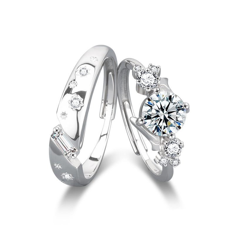 Nastaviteľný prsteň z Moissanitu zo striebra S925 – geometrický štýl, ľahký luxus, osadenie diamantom