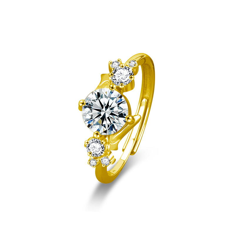 Nastaviteľný prsteň z Moissanitu zo striebra S925 – geometrický štýl, ľahký luxus, osadenie diamantom