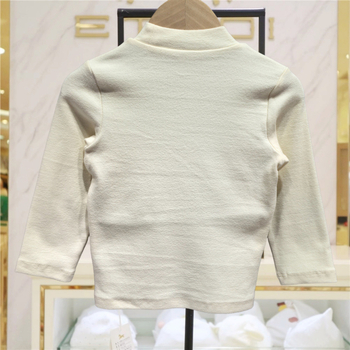 Koreai stílusú pamut bolyhosított hosszú ujjú póló félmagas gallérral, 3–8 éveseknek