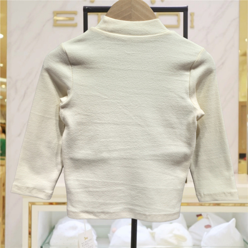 Koreai stílusú pamut bolyhosított hosszú ujjú póló félmagas gallérral, 3–8 éveseknek