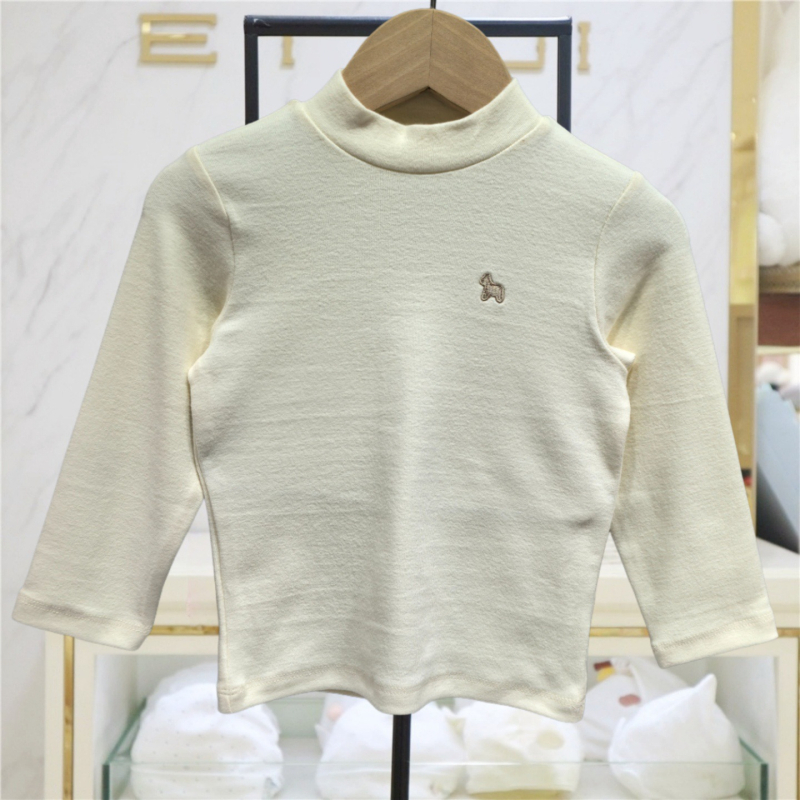 Koreai stílusú pamut bolyhosított hosszú ujjú póló félmagas gallérral, 3–8 éveseknek