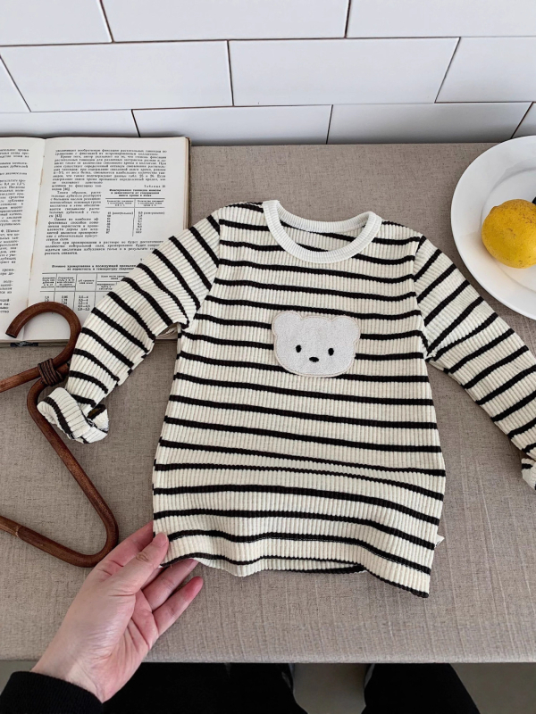 Dječja majica s dugim rukavima, prugasta, 95% pamuk, okrugli izrez, za uzrast 1–3 godine, unisex.