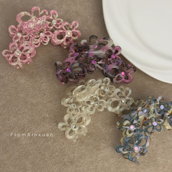 Gripper za kosu s acetatnom teksturom i rhinestones, korejskog stila, ručna izrada, Maca Baka