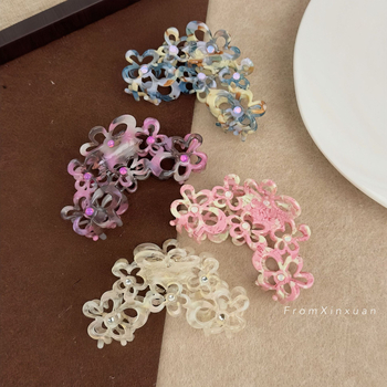Gripper za kosu s acetatnom teksturom i rhinestones, korejskog stila, ručna izrada, Maca Baka