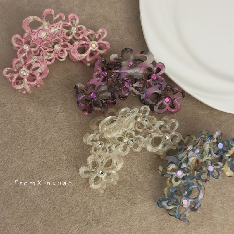 Gripper za kosu s acetatnom teksturom i rhinestones, korejskog stila, ručna izrada, Maca Baka