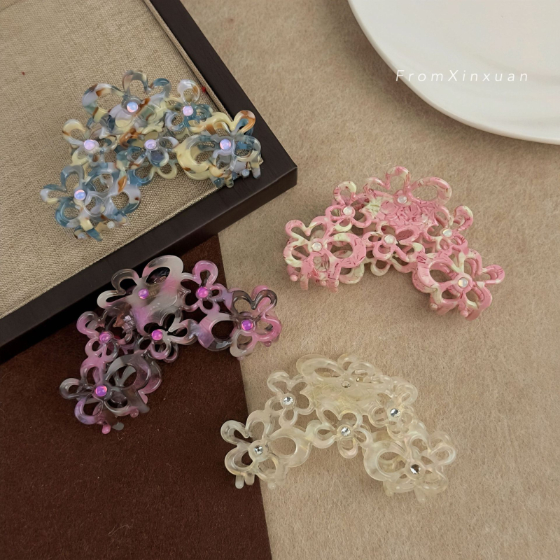 Gripper za kosu s acetatnom teksturom i rhinestones, korejskog stila, ručna izrada, Maca Baka