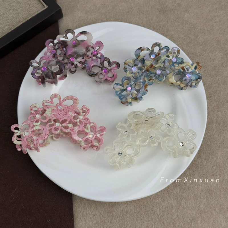 Gripper za kosu s acetatnom teksturom i rhinestones, korejskog stila, ručna izrada, Maca Baka