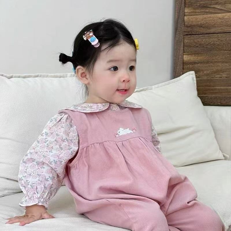 Pamukasti dvodijelni set za bebe djevojčice: top s dugim rukavima i duge hlače, proljeće–jesen, pulover-stil