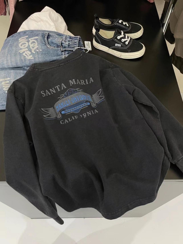 Hosszú ujjú pamut póló, koreai stílus, uniszex, tavasz–ősz szezon, retro betűs nyomtatás