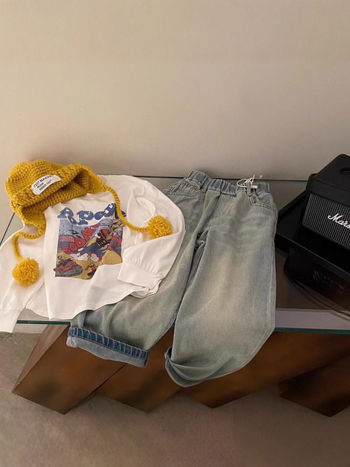 Koreai verzió hosszú ujjú póló, karikatúra és betű mintával, 100% pamut, ősz