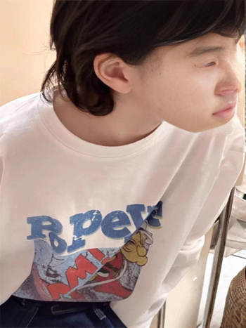 Koreai verzió hosszú ujjú póló, karikatúra és betű mintával, 100% pamut, ősz