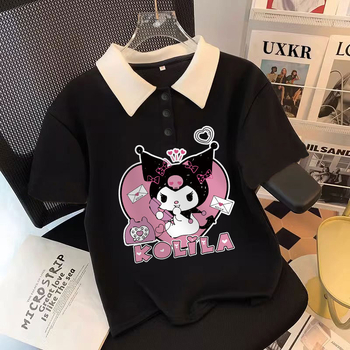 Dječji T-shirt s cartoon motivom i polo ovratnikom – kratki rukavi, korejskog stila, odvlaživanje vlage, poliester 45%