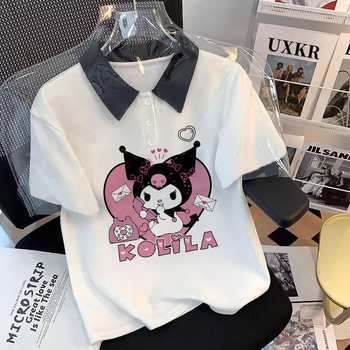 Dječji T-shirt s cartoon motivom i polo ovratnikom – kratki rukavi, korejskog stila, odvlaživanje vlage, poliester 45%