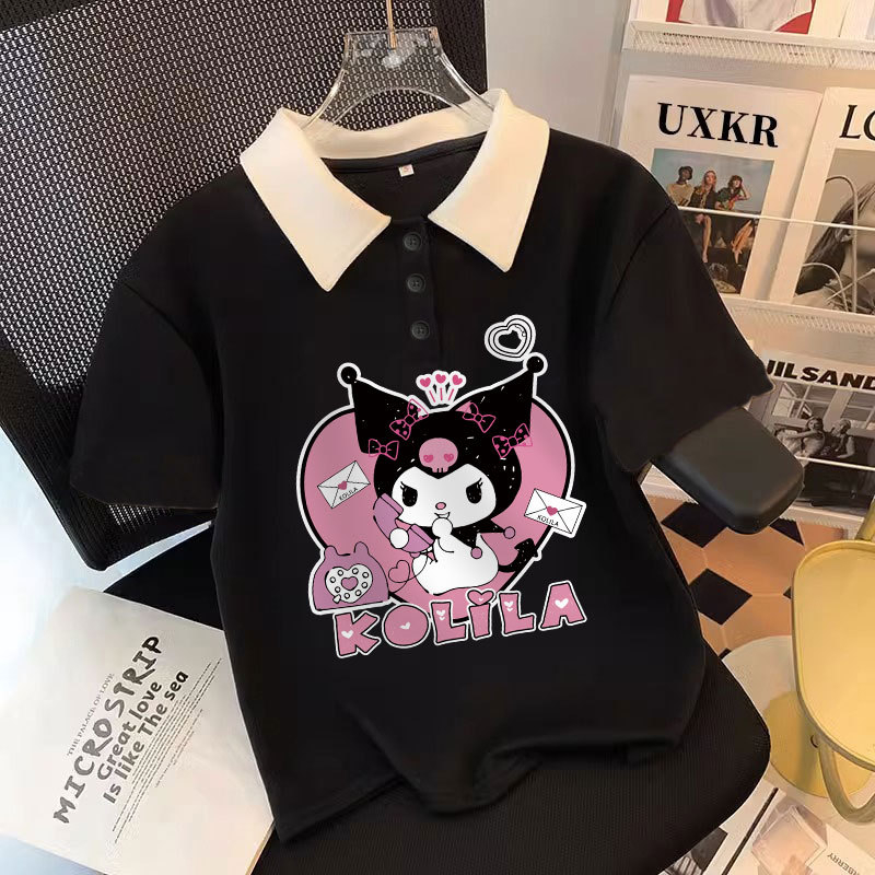 Dječji T-shirt s cartoon motivom i polo ovratnikom – kratki rukavi, korejskog stila, odvlaživanje vlage, poliester 45%