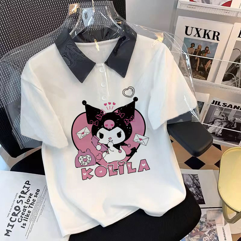 Dječji T-shirt s cartoon motivom i polo ovratnikom – kratki rukavi, korejskog stila, odvlaživanje vlage, poliester 45%
