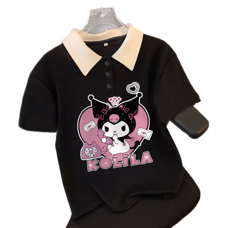 Dječji T-shirt s cartoon motivom i polo ovratnikom – kratki rukavi, korejskog stila, odvlaživanje vlage, poliester 45%