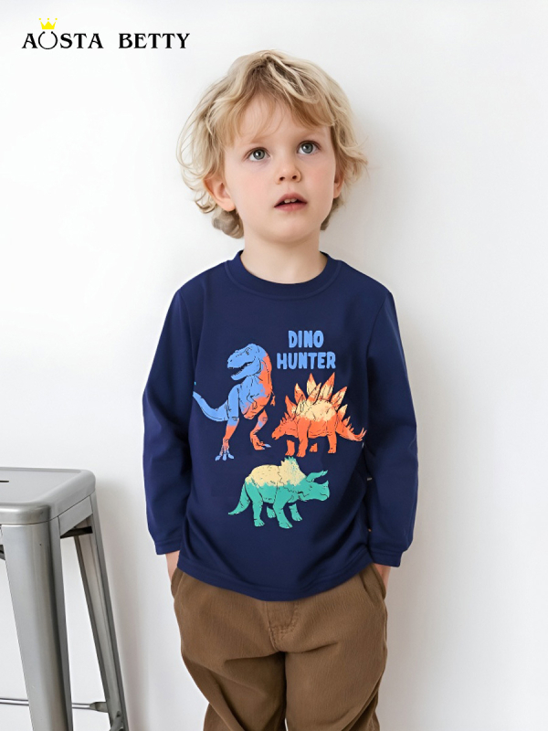 Dječja majica s dugim rukavima i tiskom dinosaura, 100% pamuk, jesenska kolekcija