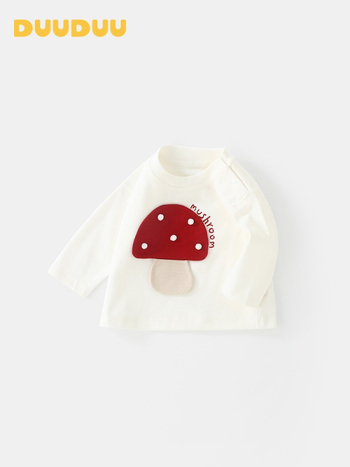 Unisex laste pikkade varrukatega puuvillane T-särk, ringkaelusega, 95% puuvill + 5% elastaan, karikatuurse seenemustriga