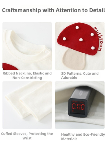 Unisex laste pikkade varrukatega puuvillane T-särk, ringkaelusega, 95% puuvill + 5% elastaan, karikatuurse seenemustriga