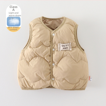 Kisfiú pufos mellény, Koreai stílus, ujj nélküli, rövid szabás, fehér kacsa pehely 86–90%