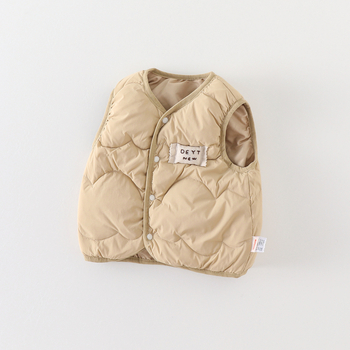 Kisfiú pufos mellény, Koreai stílus, ujj nélküli, rövid szabás, fehér kacsa pehely 86–90%