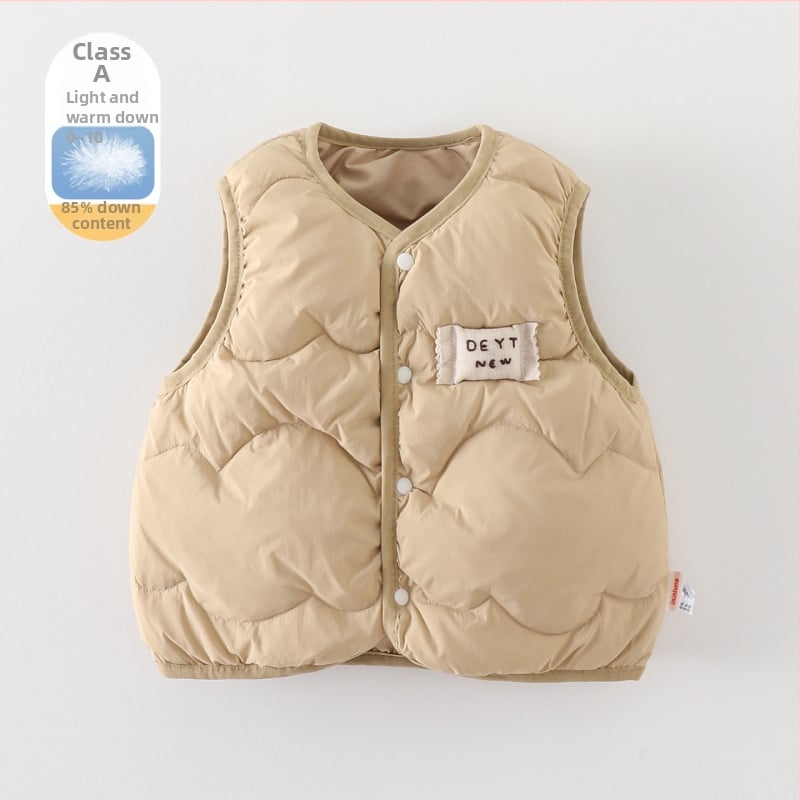 Kisfiú pufos mellény, Koreai stílus, ujj nélküli, rövid szabás, fehér kacsa pehely 86–90%