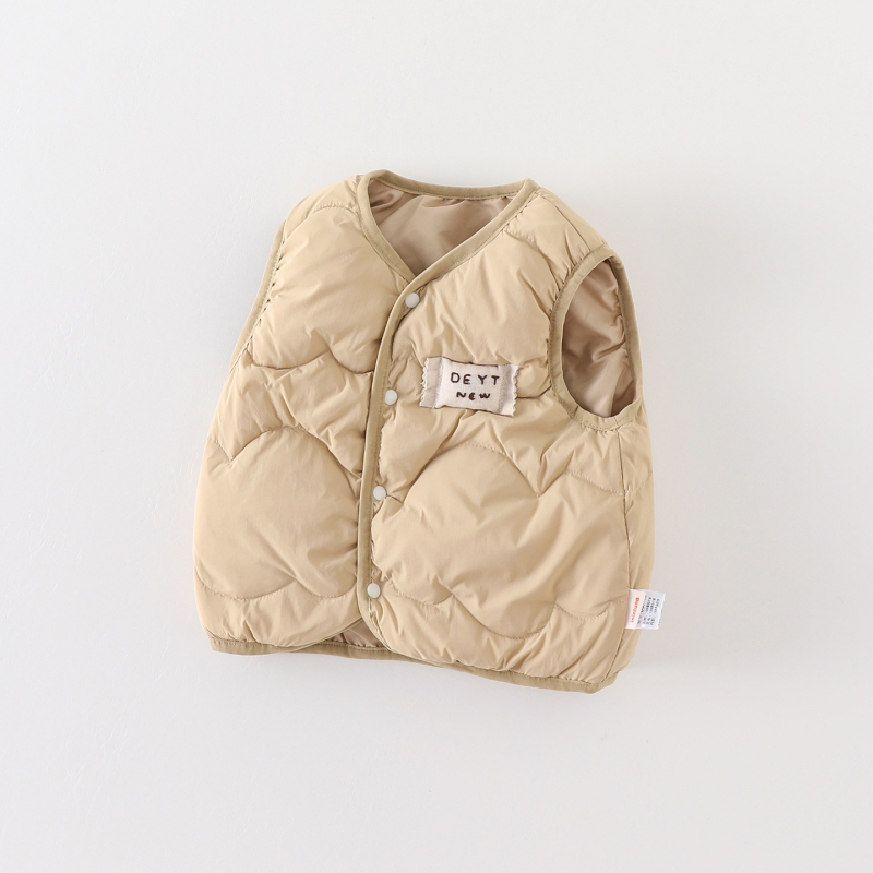 Kisfiú pufos mellény, Koreai stílus, ujj nélküli, rövid szabás, fehér kacsa pehely 86–90%