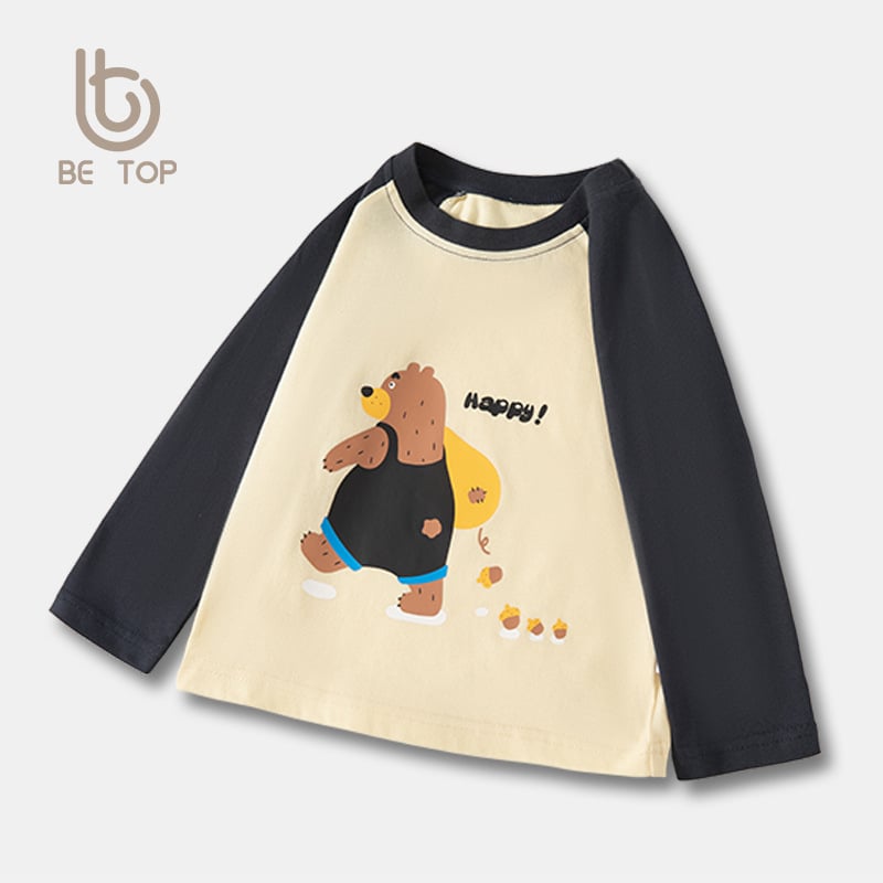 Dječji pamučni T-shirt s dugim rukavima, crtani print, okrugli izrez, korejski stil
