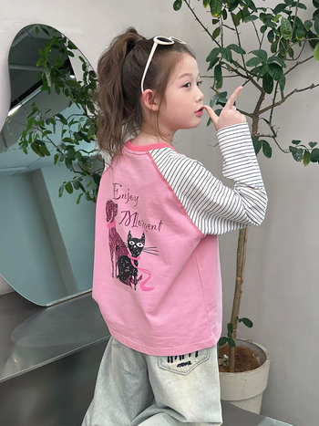 Tricou copii cu mânecă lungă - 95,1% bumbac, guler rotund, absorbție a umezelii, stil coreean