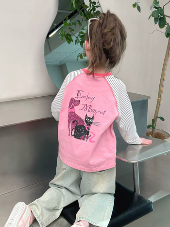 Tricou copii cu mânecă lungă - 95,1% bumbac, guler rotund, absorbție a umezelii, stil coreean