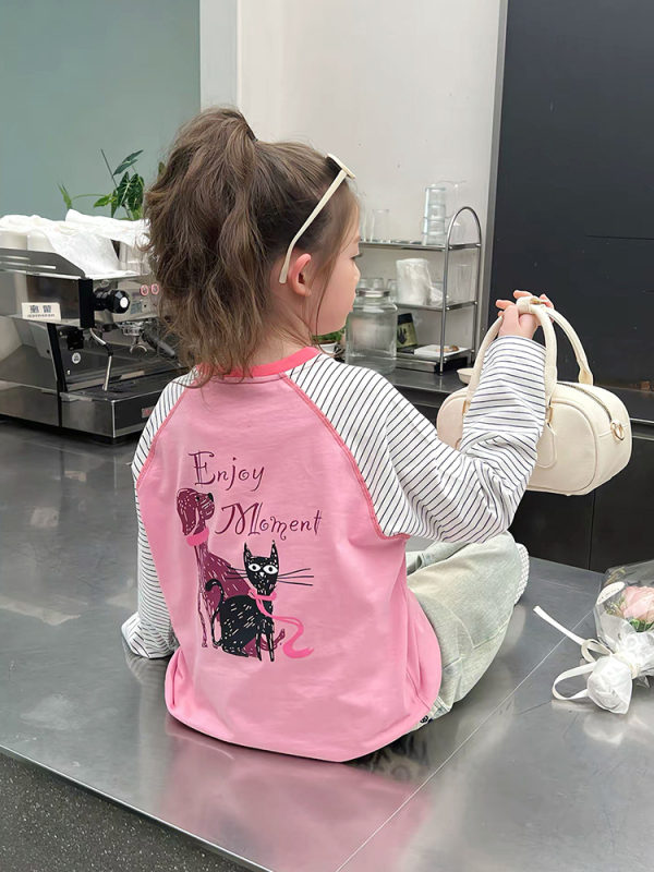 Tricou copii cu mânecă lungă - 95,1% bumbac, guler rotund, absorbție a umezelii, stil coreean