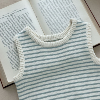 Dječja pletena prugasta vesta, korejski stil, 100% pamuk, proljeće i jesen, unisex